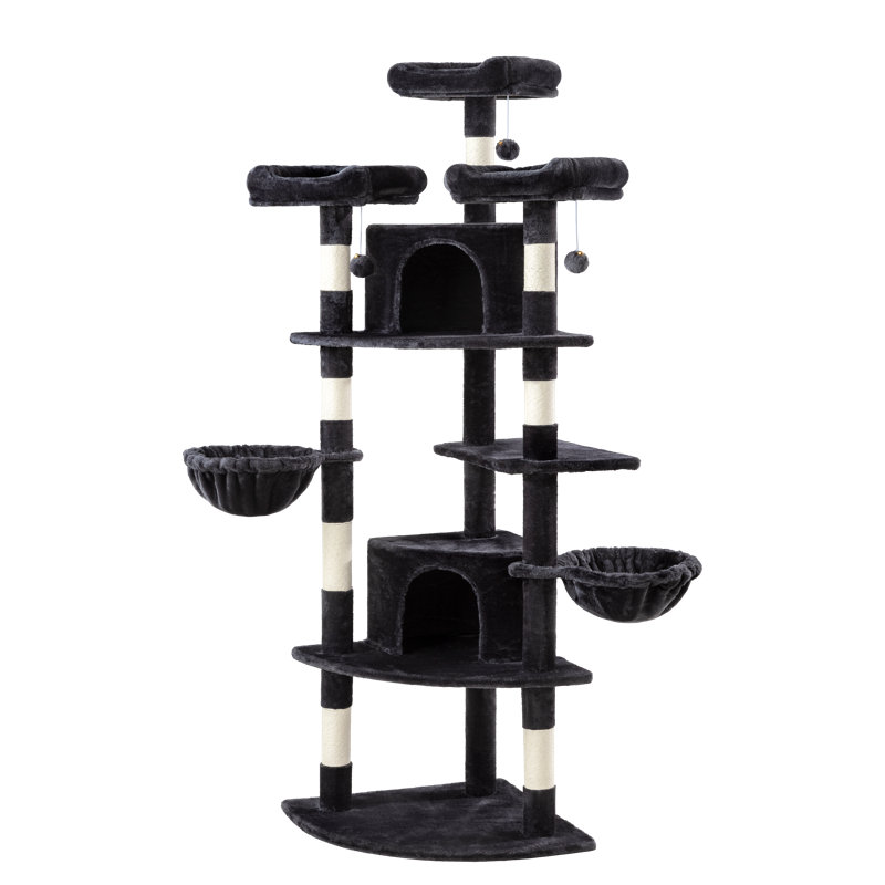 74'' H Carpet Cat Tree Condos and Platforms Included, with Scratching Posts and Basket, Blue