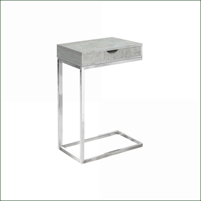 Table basse compacte en forme de C en stratifié gris avec tiroir de rangement, base en métal chromé pour le salon, Gris