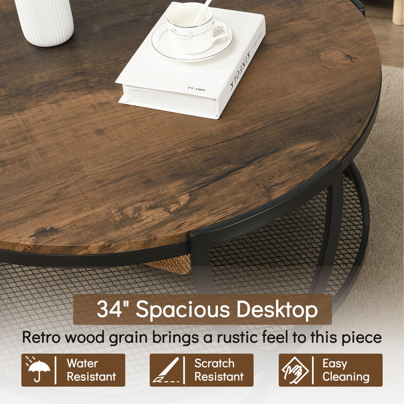 Aumiller Cross Legs Coffee Table with Storage, Wood, Brown/Black 