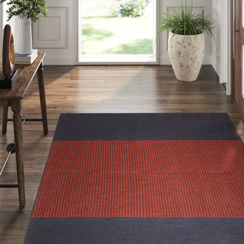 Light Between Wool Striped Area Rug in Indigo/Red, Rectangle 9' x 12'