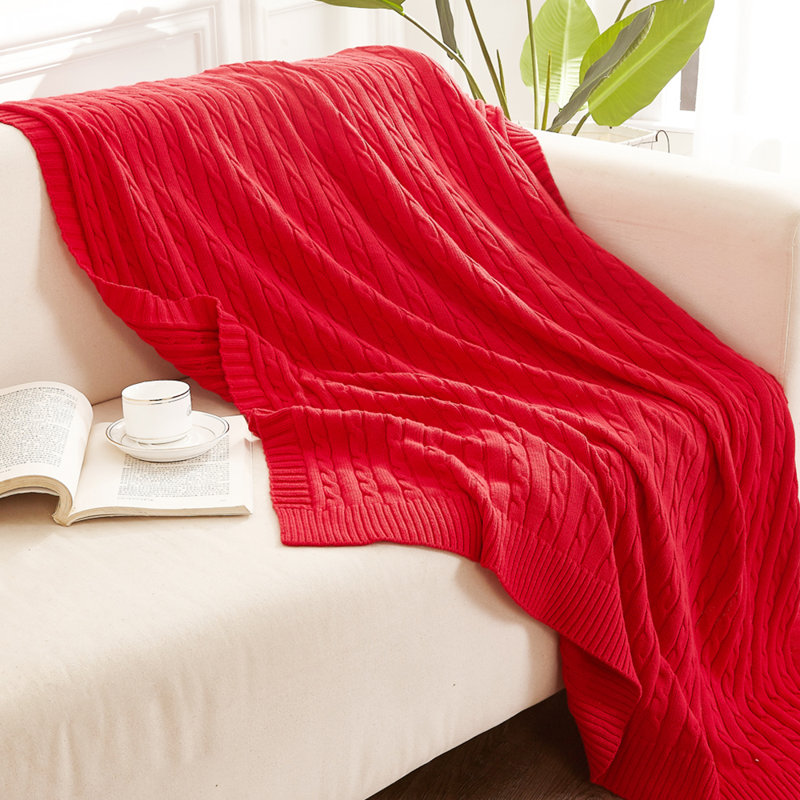 Plaid tricoté, 100 % coton pur, lavable à la machine, L 90 po x l 68 po, Rouge