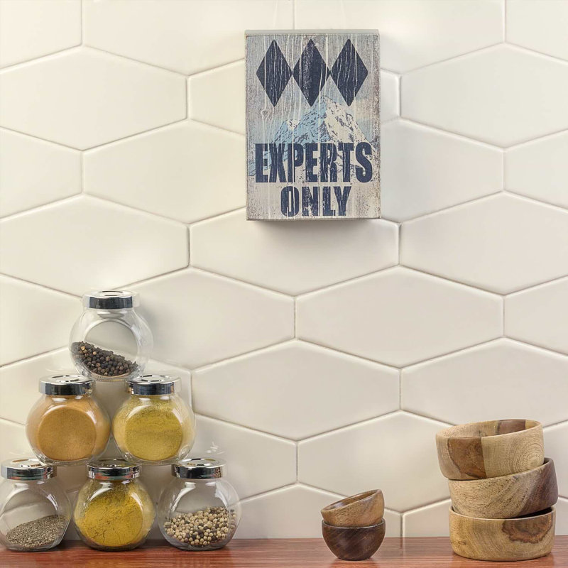 Manchester 4x8 Hexagon Glossy Ceramic Tile, Vanilla Off White