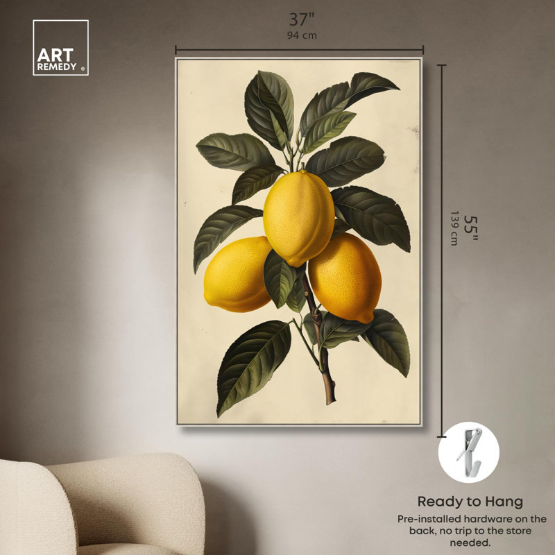 Impression sur toile Zesty Precision par Art Remedy, H 55 po x l 37 po, Encadrement argenté