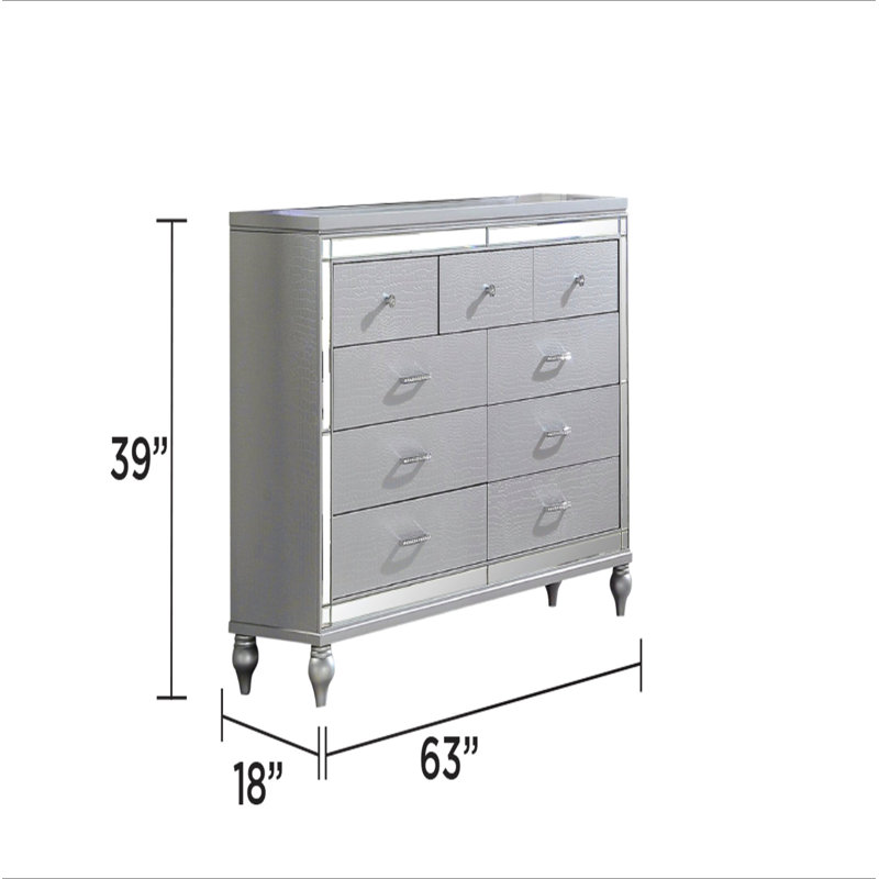 Commode à 6 tiroirs Sterling, Argent argent