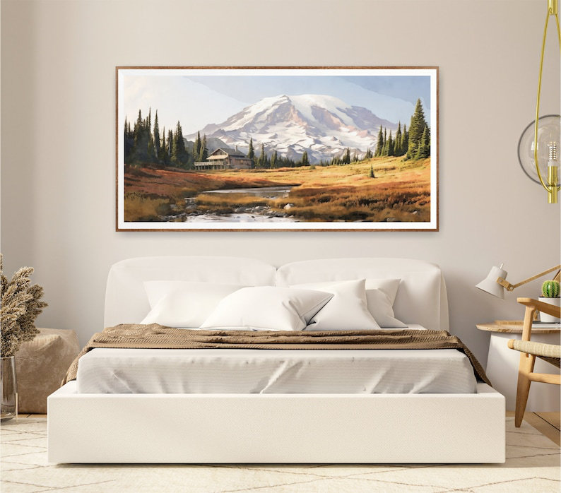 «Mount Rainer National Park», art mural horizontal, impression de voyage à l'aquarelle, Toile tendue