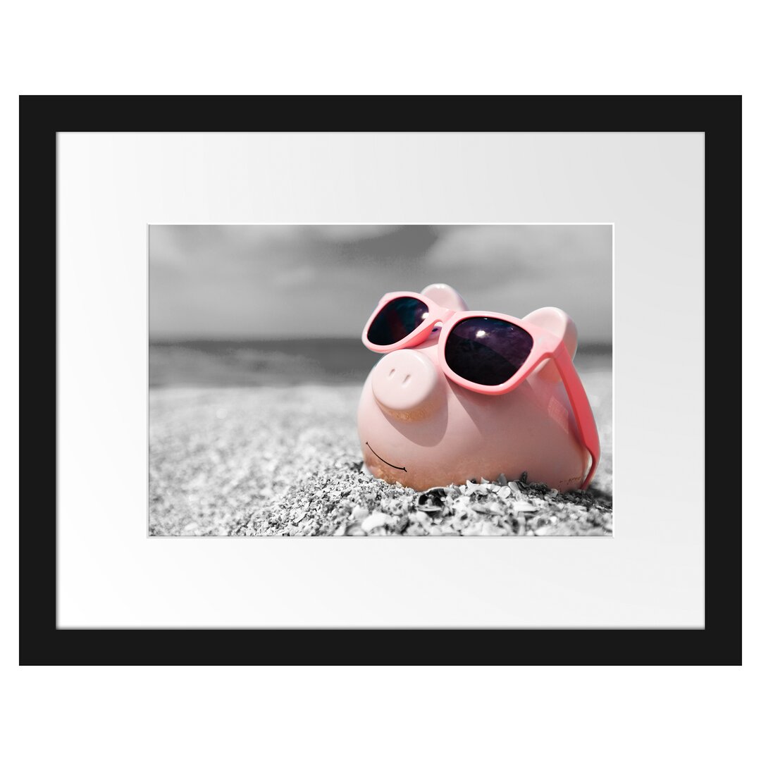 Gerahmtes Poster Sparschwein Sonnenbrille