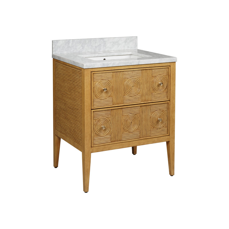 Meuble-lavabo encastré rectangulaire de 28 po Santos, Sable de mer / naturel / laiton brossé / nickel p