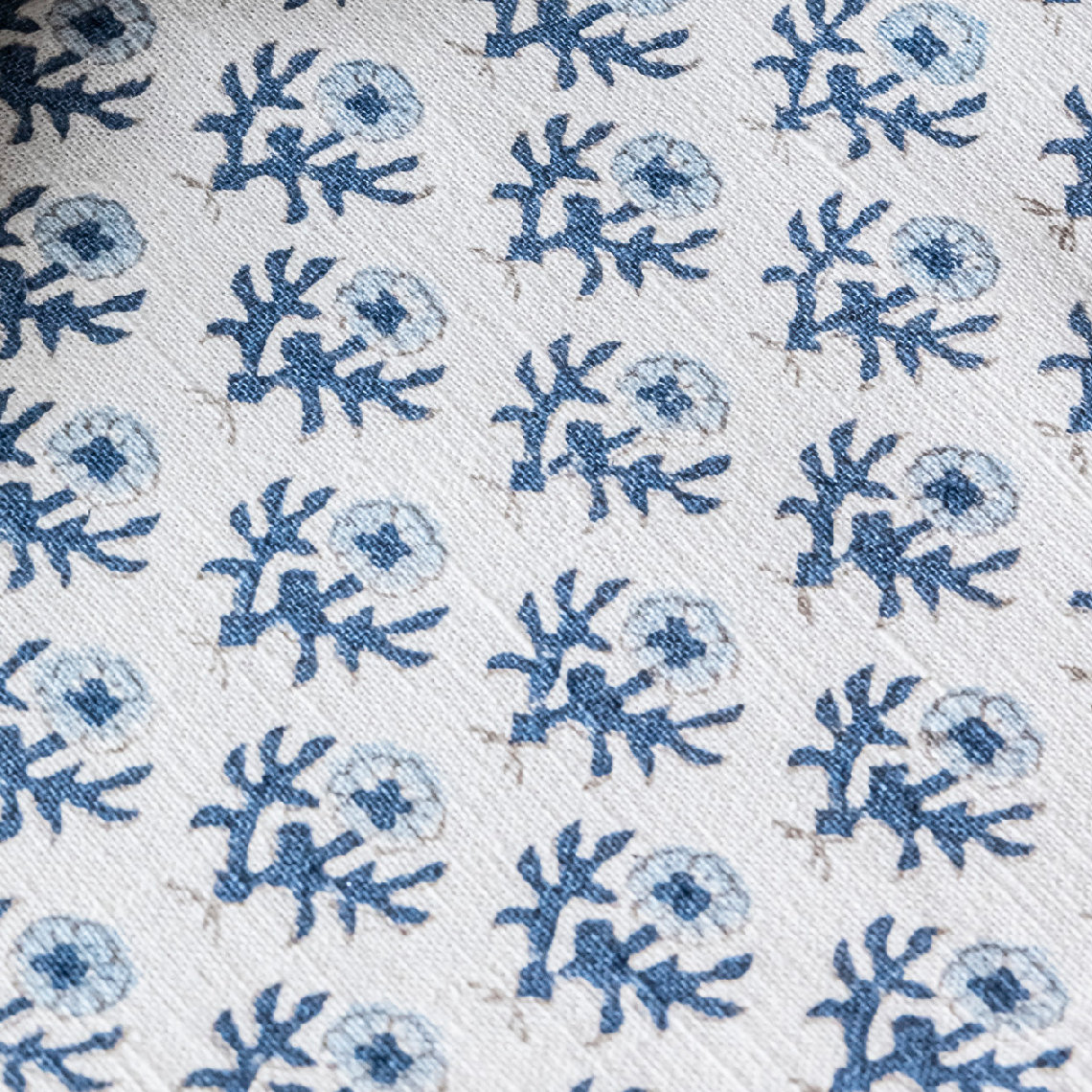 Hand-Blocked Table Runner, 18" W x 90" L, Blue Bloom