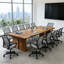 Ensemble de table de conférence moderne en bois massif pour 8 personnes avec 8 chaises de bureau-662200606