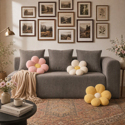 Modern Deep Seat Sofa Soft Chenille Upholstered L-Shaped with Pillows,Sectional Sofa