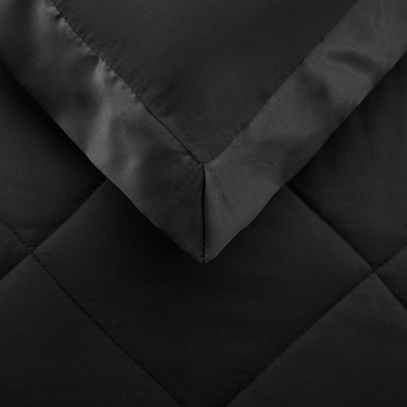 Satin Solid Colour Comforter Set, Black, Full Comforter