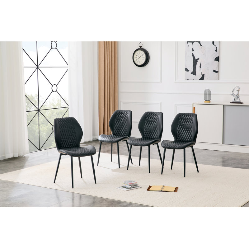 Ensemble de 4 chaises modernes en polyuréthane matelassé noir de luxe avec pieds en métal noir, Noir