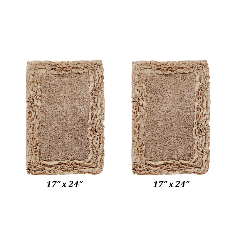 Ensemble de tapis de bain 100% coton 1775 g / m² 2 pièces Courson Premium, certifié OEKO-TEX®, envers en latex antidérapant, motif de volants touffetés moelleux, super absorbant, tapis de salle de bain lavables à la machine, beige