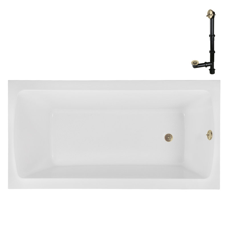 72" x 36" Acrylic Soaking Drop-In Bathtub, Drain Included, Polished Brass