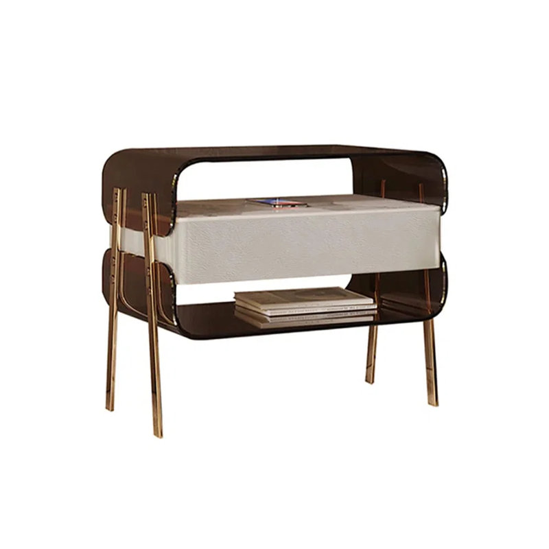 Table de chevet moderne en acrylique avec charge sans fil et capteur de lumière avec tiroir