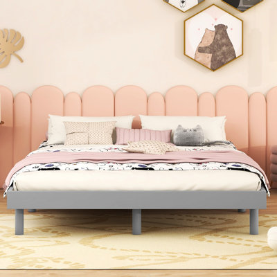Contemporary Grey Bed Frame With A Long-Lasting Design Floating Platform Feature - Made From Quality Particle Board, Plywood, And Rubberwood
