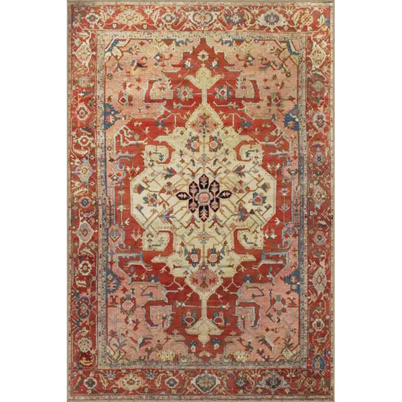 Orange Beige Themed Traditional Motif Ethnic Patterned Vintage Decorative Carpet, Round 4'
