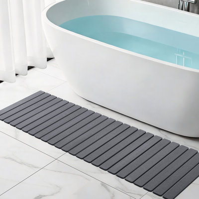  Long Diatomaceous Earth Stone Bath Mat, 60x20 inch Roll Out Stone Bath Runner, Foldable Bathroom Runner Mat Rugs, Super Absorbent, Quick-Drying, Non-Slip, Space-Saving, Easy to Clean