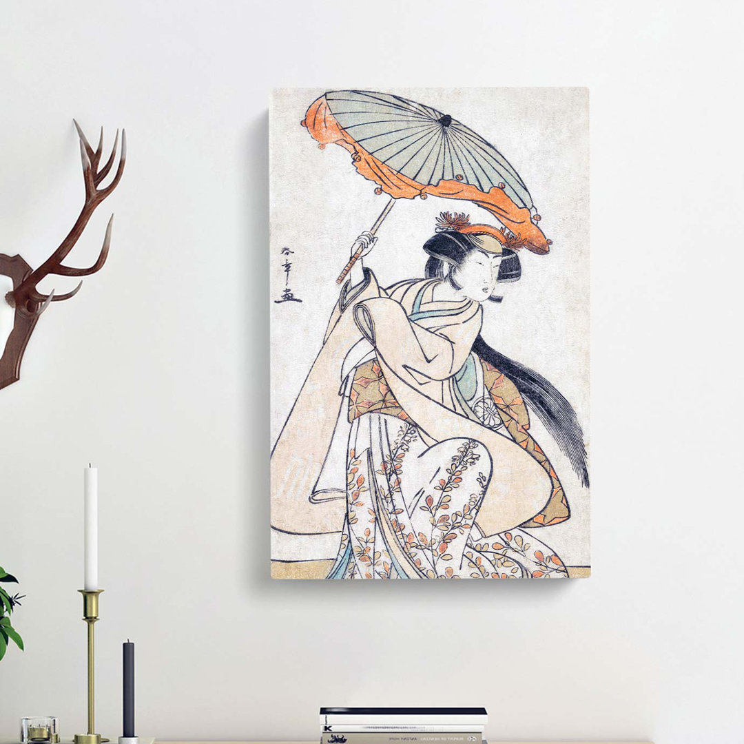 Segawa Kikunojo With An Umbrella by Katsukawa Shunsho - Wrapped Canvas