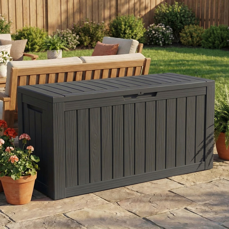 80-Gallon Lockable Resin Deck Box – Waterproof Outdoor Storage for Patio & Garden, Black