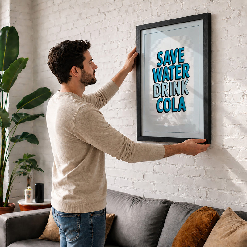 Save Water Drink Cola Typography - Framed Print, A4 - 29.7 x 21.0 cm, White