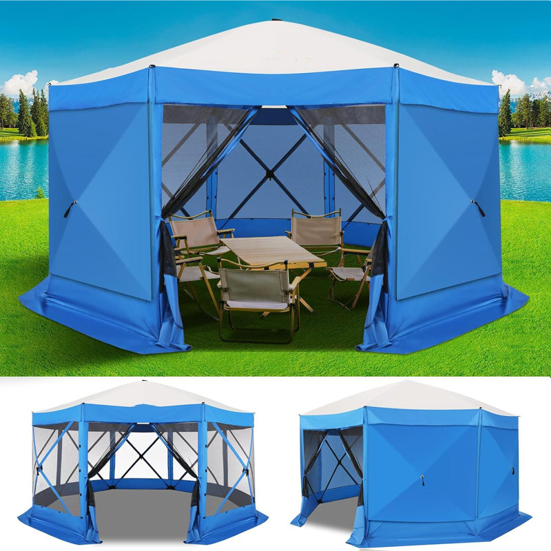 15x15ft Pop Up Gazebo Screen Tent Screen House for Camping, 15x15 Screen Room with Mosquito Netting, Hub Tent Instant Screened Canopy with Carrying Bag and Ground Stakes