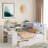 Wood Daybed With Storage Shelves, 2 Drawers, Charging Station, Led, Desk And Upholstered Headboard-374017852-374017850