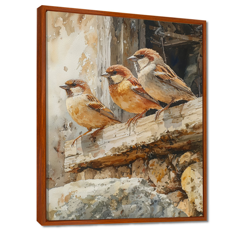 «Sparrows Birds In The Farmyard V», reproduction d'art sur toile encadrée, H 40 po x l 30 po, Brun