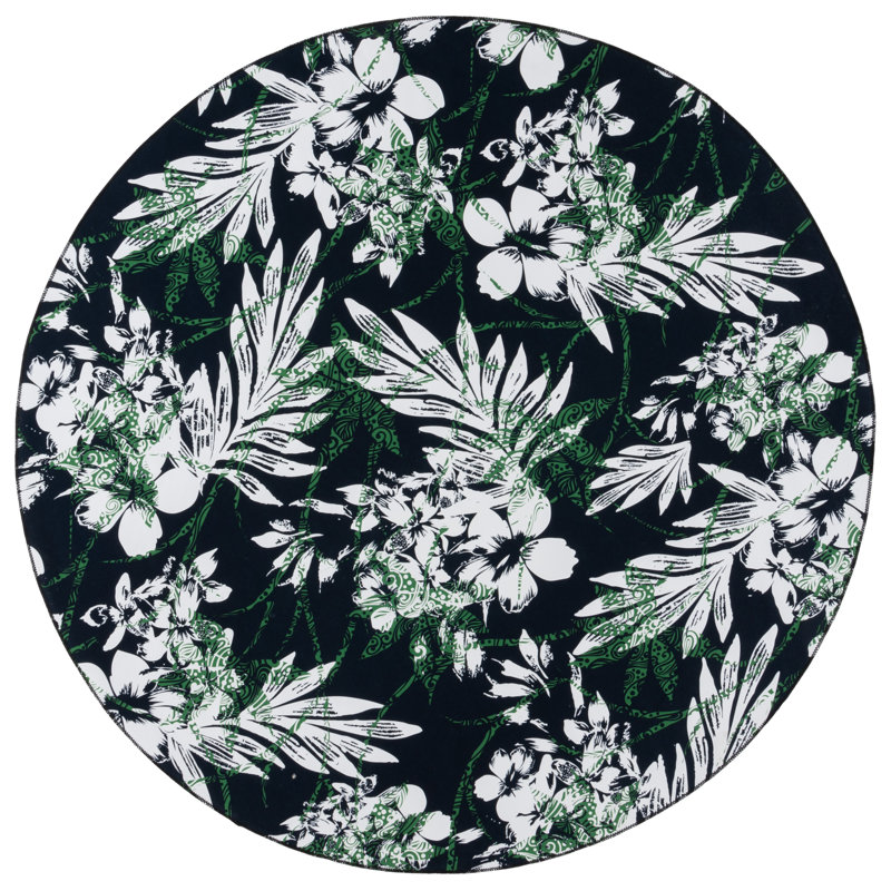 Amalea Performance Machine Washable Floral Rug, Round 6'