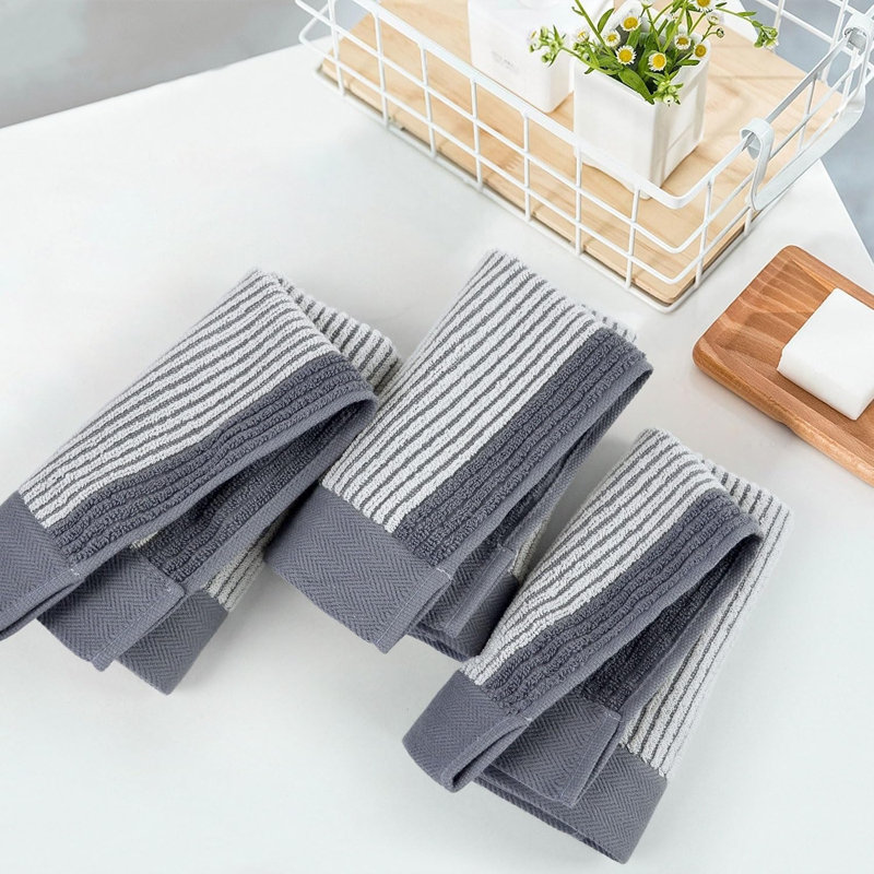 Gants de toilette en coton jacquard tissé à 100 %, serviettes de toilette et de nettoyage douces et absorbantes en tissu éponge avec bordure renforcée