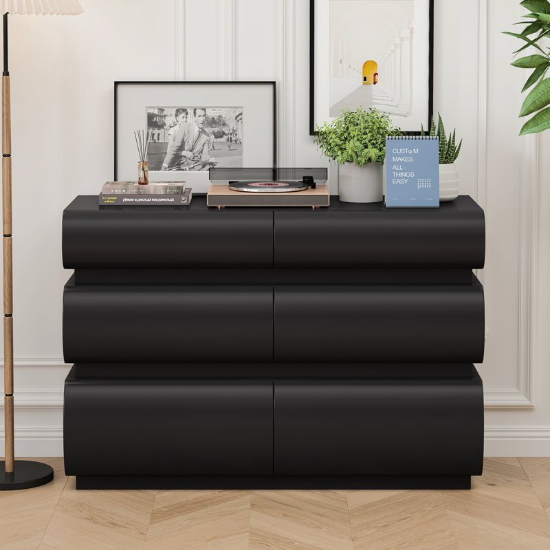 Commode 6 tiroirs pour chambre à coucher, commode noire sans poignée, commode moderne 6 tiroirs avec rangement large (Même SKU: W757P235728)