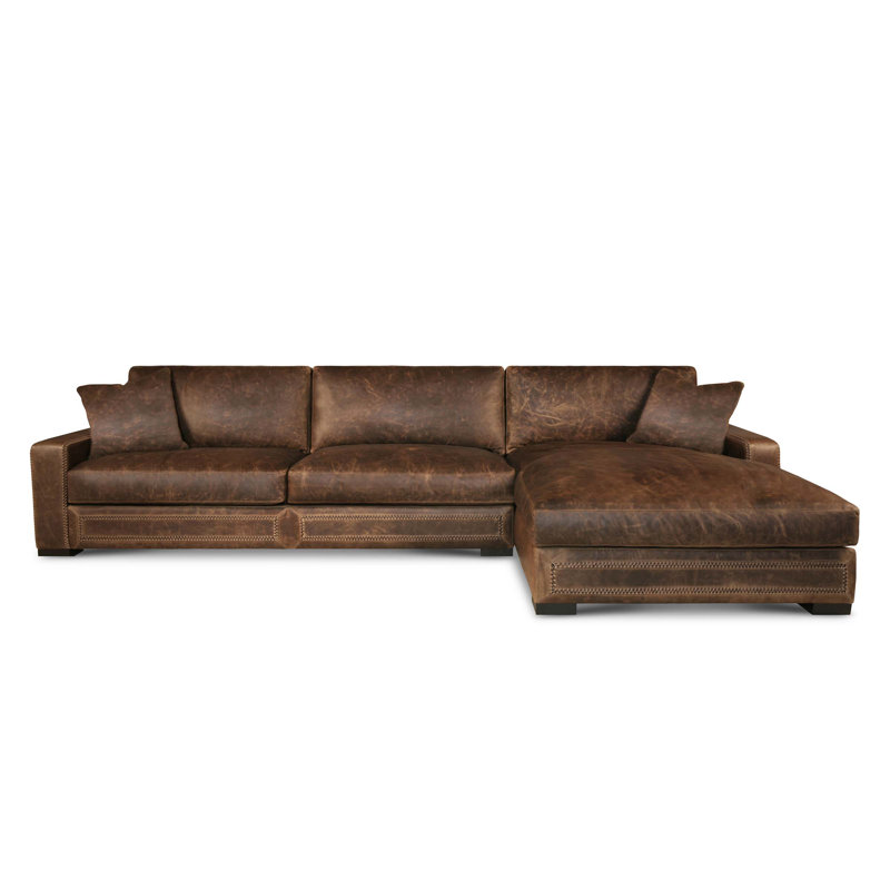 Downtown Cowboy Chaise Sectional, Left Hand Facing, Walnut Coyote Genuine Leather