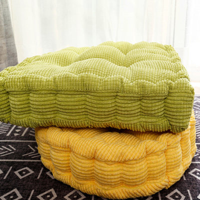 2 Pack 18x18 Corduroy Meditation Floor Cushions, Square & Circular Fluffy Floor Pillows, Comfort Indoor Seat Pad for Adult Yoga Balcony Tatami, Green+Yellow