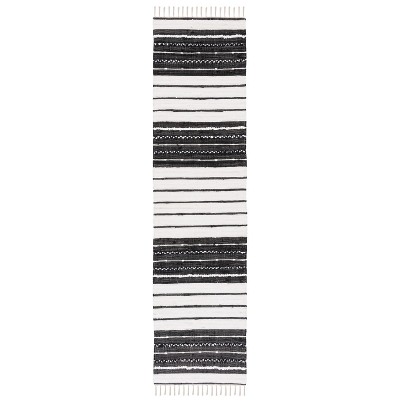 Tapis rayé noir / ivoire Courchevel, Tapis de couloir 2 pi 3 po x 9 pi