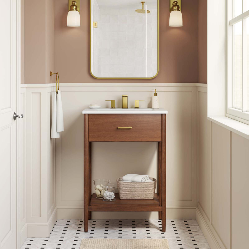 Modway Zaire 24'' Single Bathroom Vanity with Ceramic Top, Walnut, White