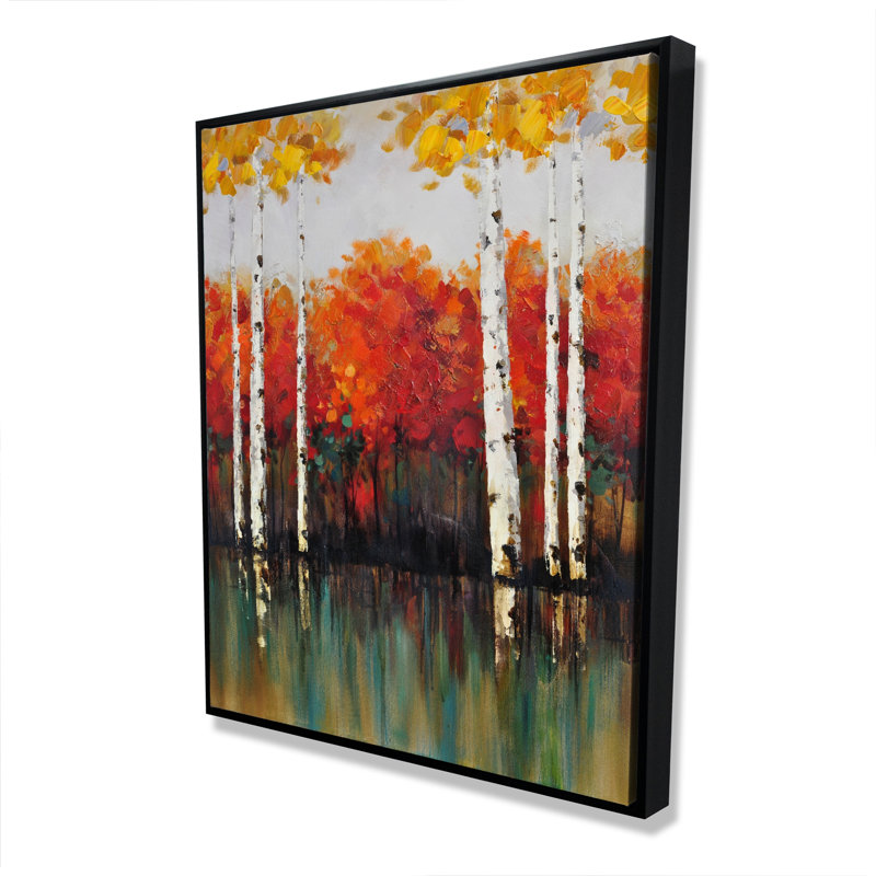 Birches by Fall - Contemporary Bedroom Framed Canvas Decor