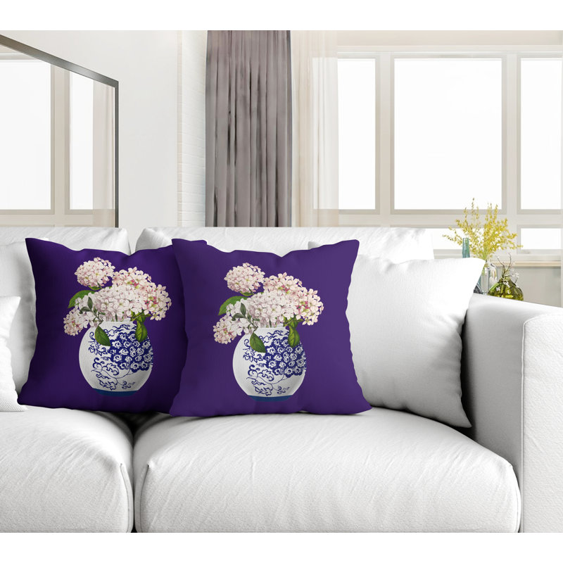  Coussin décoratif intérieur / extérieur floral, L 15 po x H 15 po, Mauve