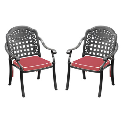 2pcs Cast Aluminum Patio Armchairs, Black, Strong And , Water Cushions, Noise Reducing Dining Frame, Waterproof Space Stackable Design