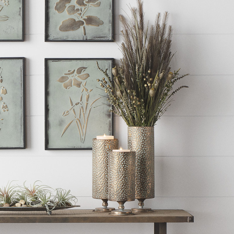 3 Piece Metal Tabletop Candlestick Set, Bronze