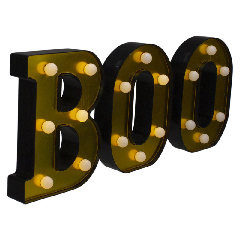 Enseigne lumineuse d'Halloween à DEL «BOO», H 6,5 po x l 4,75 po x P 1 po, Jaune
