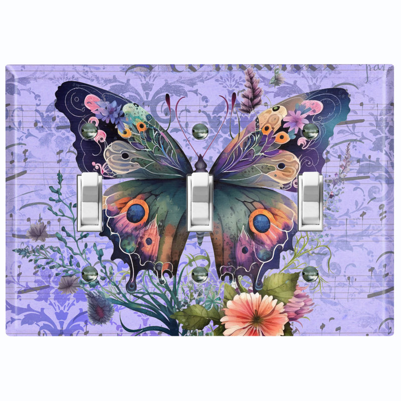 Plaque murale 3 interrupteurs à bascule Butterfly Flowers