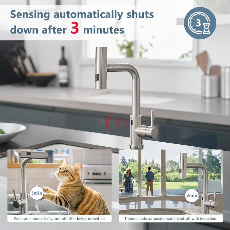 Robinet de cuisine à cascade Touchless, Nickel brossé