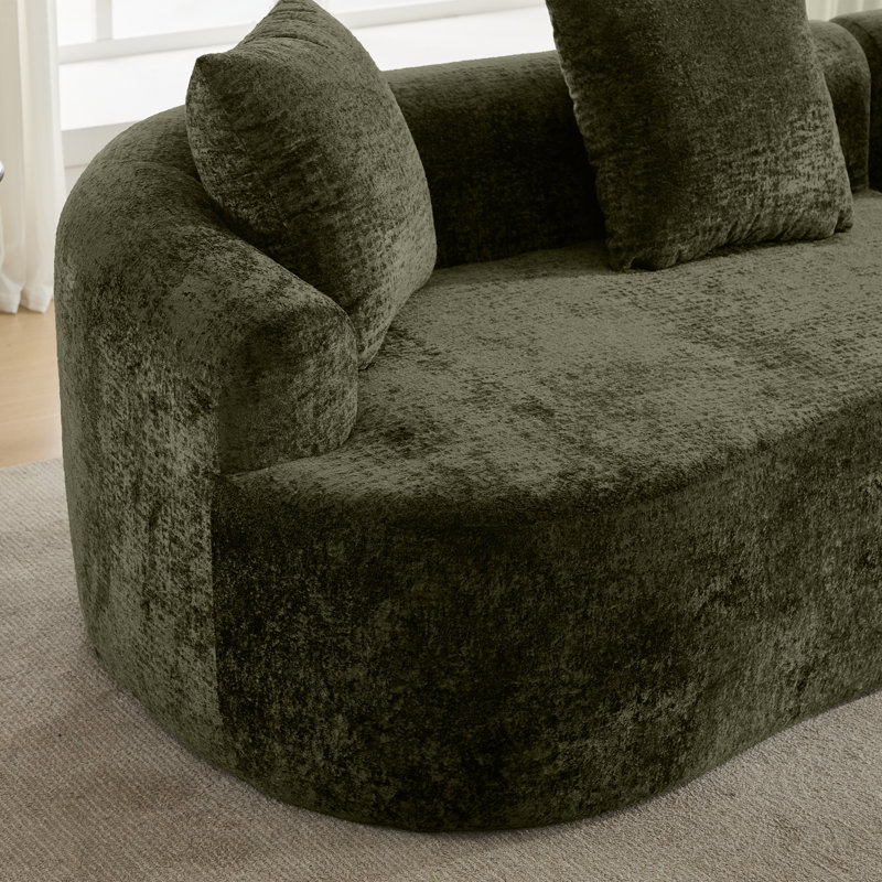 Canapés modulaires incurvés de 110 po en chenille avec coussins Boneless, Chenille verte
