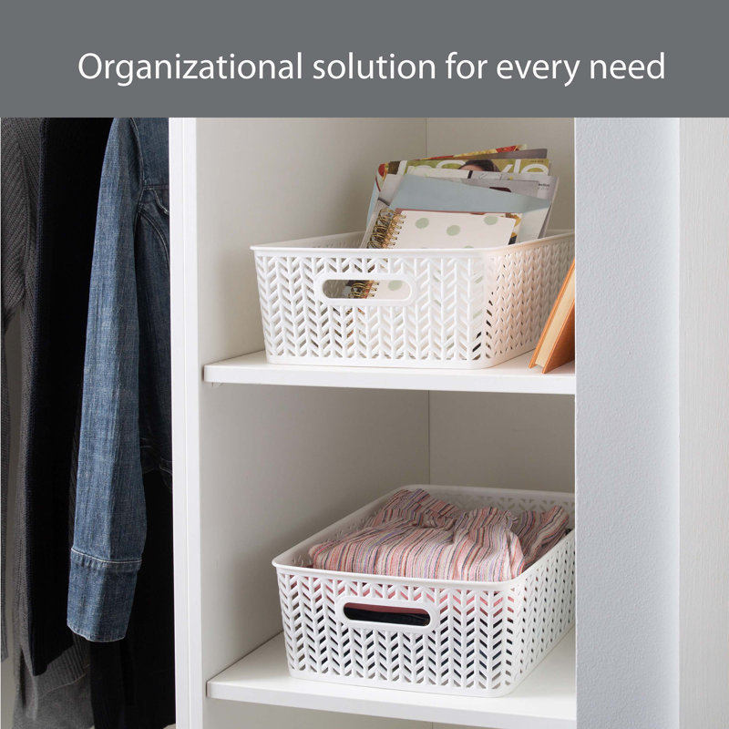Medium White Polypropylene Herringbone Storage Baskets Set of 2