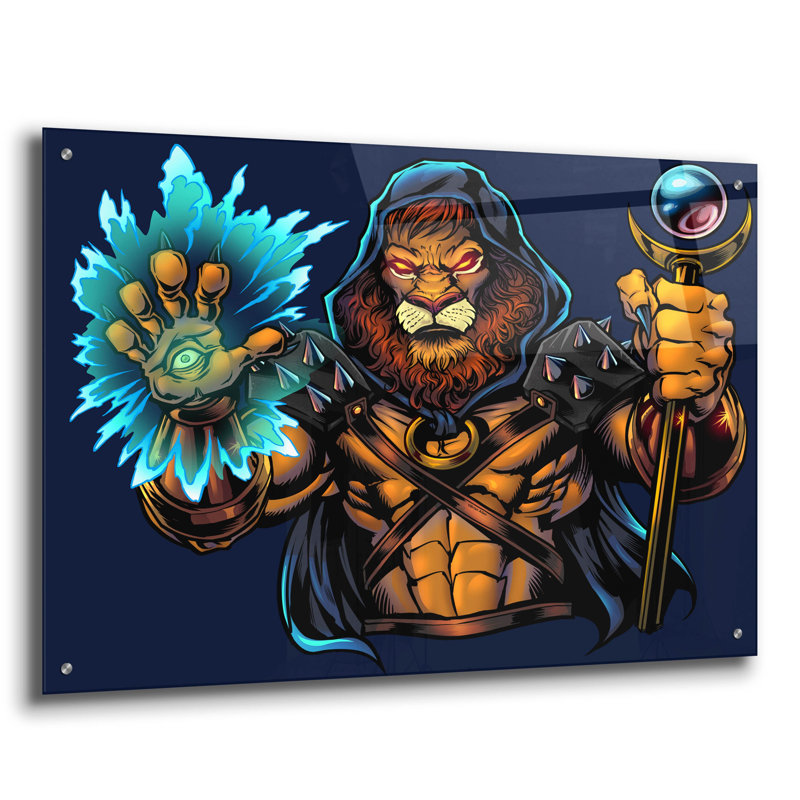 «Lion Warrior» par FlyLand Designs, art mural en verre acrylique, 36 po x 24 po, 36 po x 24 po