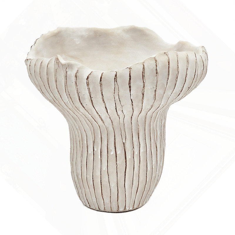 9.3X9x8.7" Sand And Cement Coral Planter With Textured Beige Finish