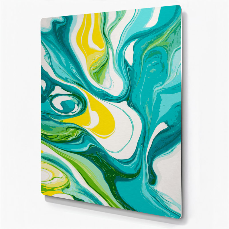 Abstrait art fluide en métal vert 14, H 12 po x l 18 po