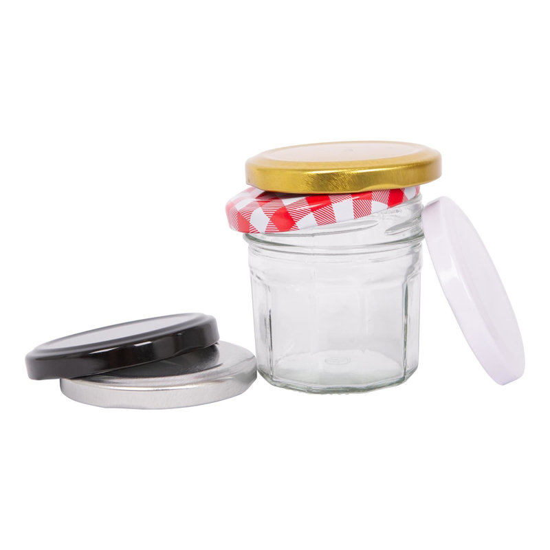 Argon Tableware Glass Jam Jars with Lids, Silver, 90ml