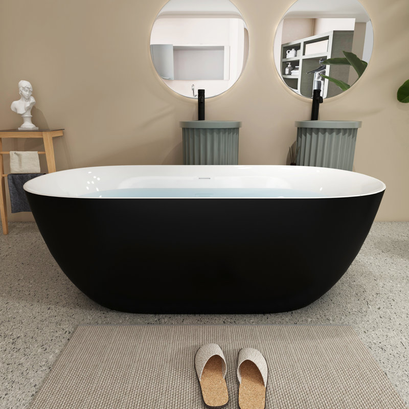 Free Standing Tub 51" x27.5" Deep Soaking Bath Tub Acrylic Freestanding Bathtub J25 Matte Black Tub