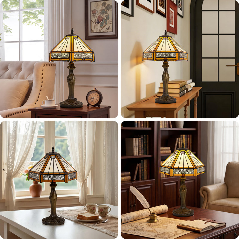 Minimalist Tiffany Style Table Lamp 18.5 Inch LED Nightstand Lamp for Bedroom Living Room Office